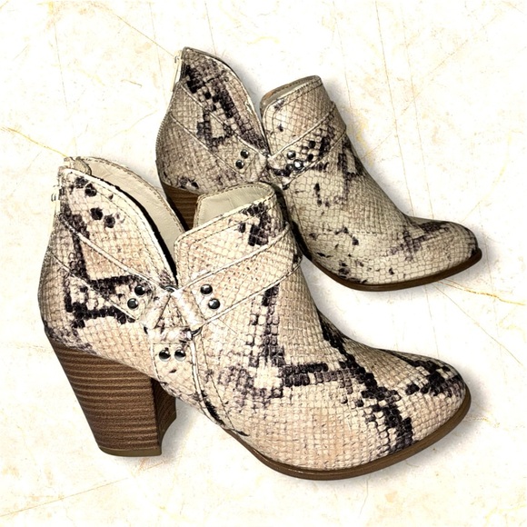 Snakeskin Ankle Boots - Cream and Black - Picture 1 of 7